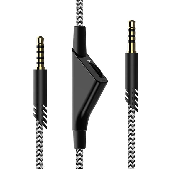 JJEAN-Replacement for Astro A40 Cord, A10 Headset Cable Braided Wire, 6.5 Feet/2.0 M Volume Control Cable Compatible with Astro A40TR/A40/A10 Gaming Headsets Cord (Black and White)