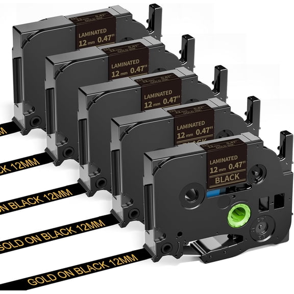 JJEAN-Replacement for Brother Label Maker Tape Gold on Black 12mm 0.47" P Touch Label Tape Gold TZe-334 TZe334, Compatible with Brother Label Maker PT-D220 PT-H110 PT-D210 PT-D400 PT-P710BT PT-D200,