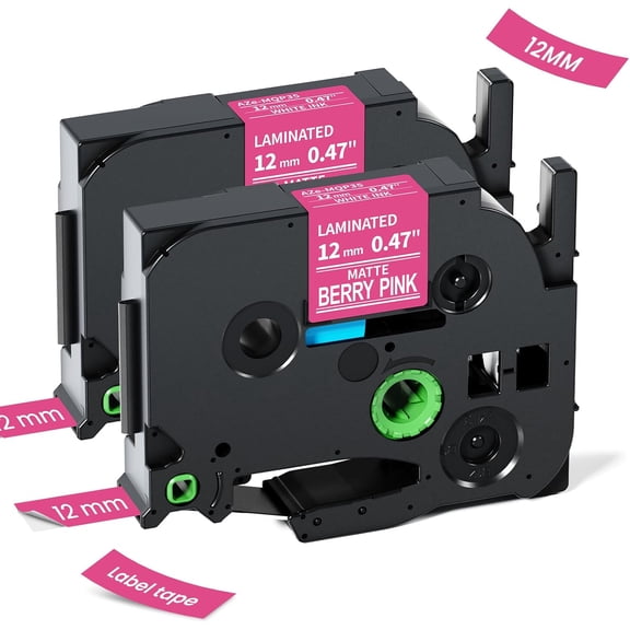 JJEAN-Replacement for Brother P Touch Label Tape White on Berry Pink TZe-MQP35 12mm 0.47'' Laminated TZe TZ Label Maker Tape, Compatible with PT-D210 PT-D220 PT-H110 PT-D400 PT-D410 PT-D600, 2-Pack