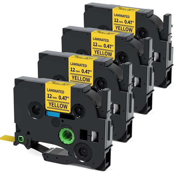 JJEAN-Replacement for Brother P Touch Label Tape Yellow TZe-631 TZe631 TZe TZ Tape 12mm 0.47 Laminated Black on Yellow Label Maker Tape for PT-D210 PT-D200 PT-D220 PT-H110, 1/2 Inch x 26.2 feet, 4-Pa