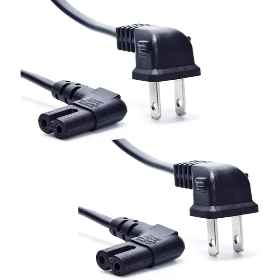 JJEAN-Replacement TV Power Cord, 2-Pack 12-Feet Right Angled 2-Prong to L-Shaped Figure 8 C7 Power Cable for Wall-Mouted LED LCD TV