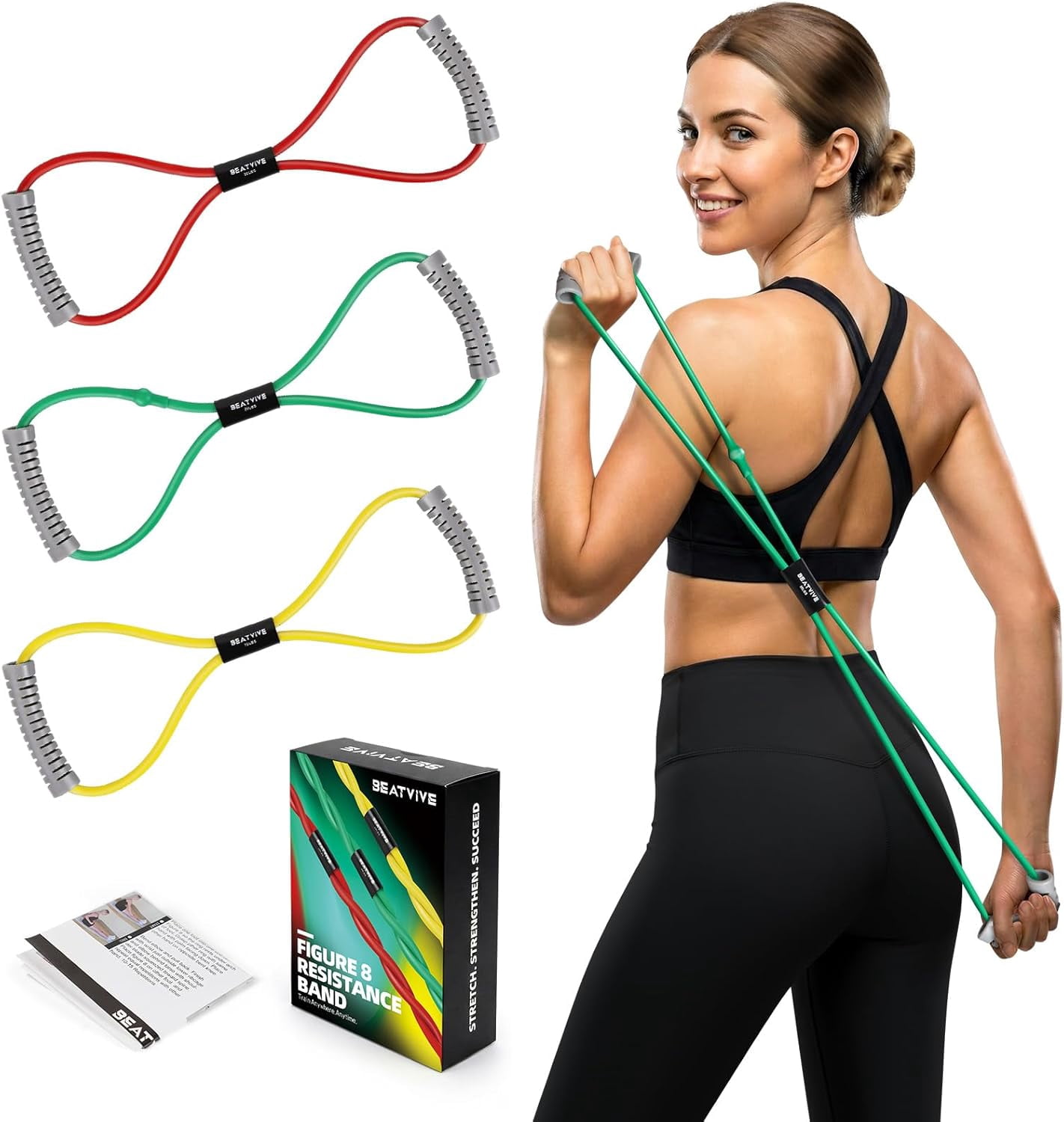 JJEAN-Resistance Band Figure 8 Exercise Cord, Fitness Resistance Bands with Handles, Exercise Tube Band for Arm and Shoulder Stretch