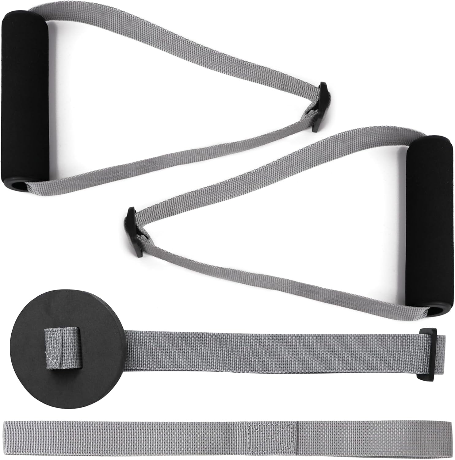 JJEAN-Resistance Band Handles & Accessories Kit for Elastic Bands & Tubes, Modern Silver and Black Nylon Exercise Strap Accessories