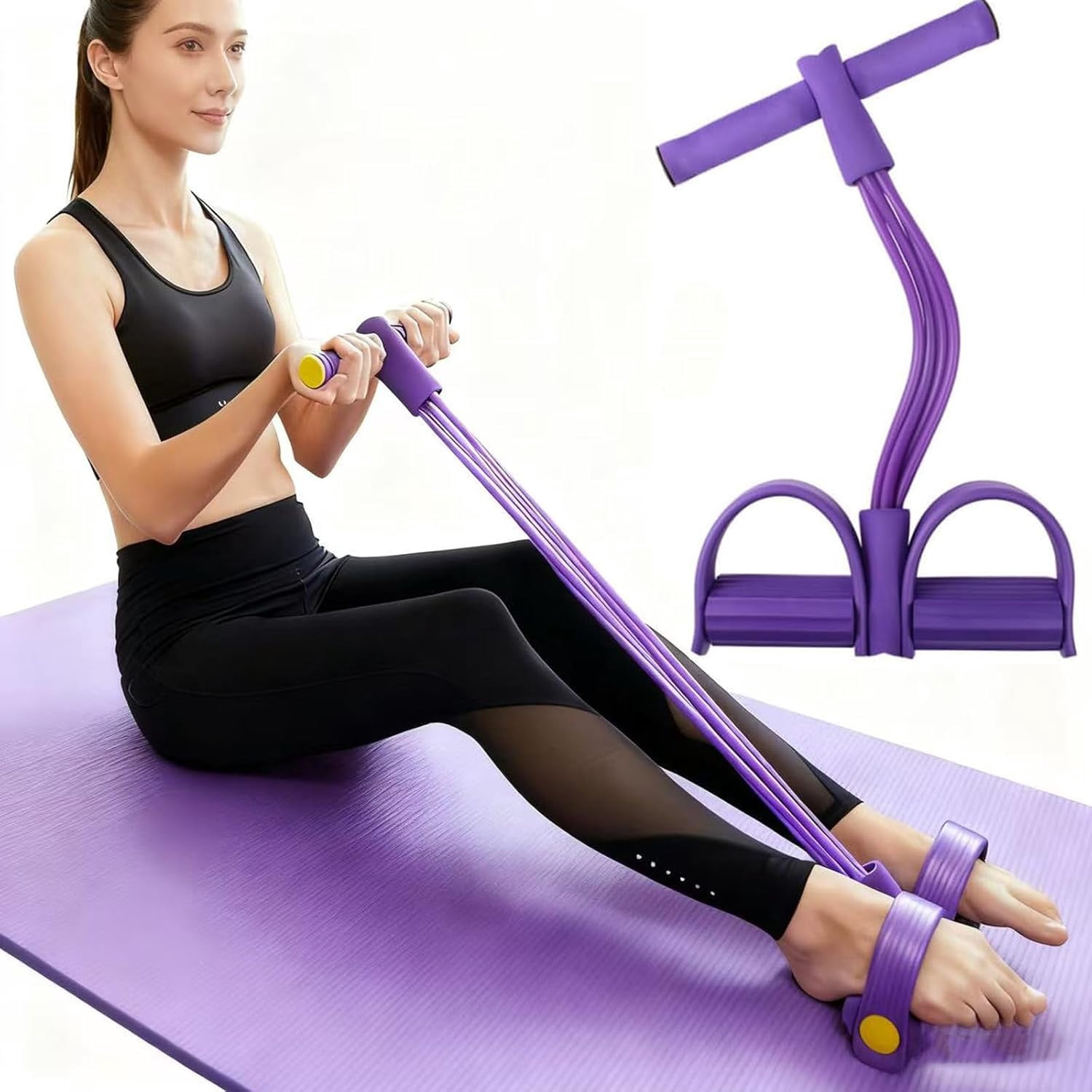 JJEAN-Resistance Band with Pedal Handle 6 Tube Elastic Natural Latex Pull Rope Fitness Bands for Leg Arm Abdomen Waist Stretching Exercising Training