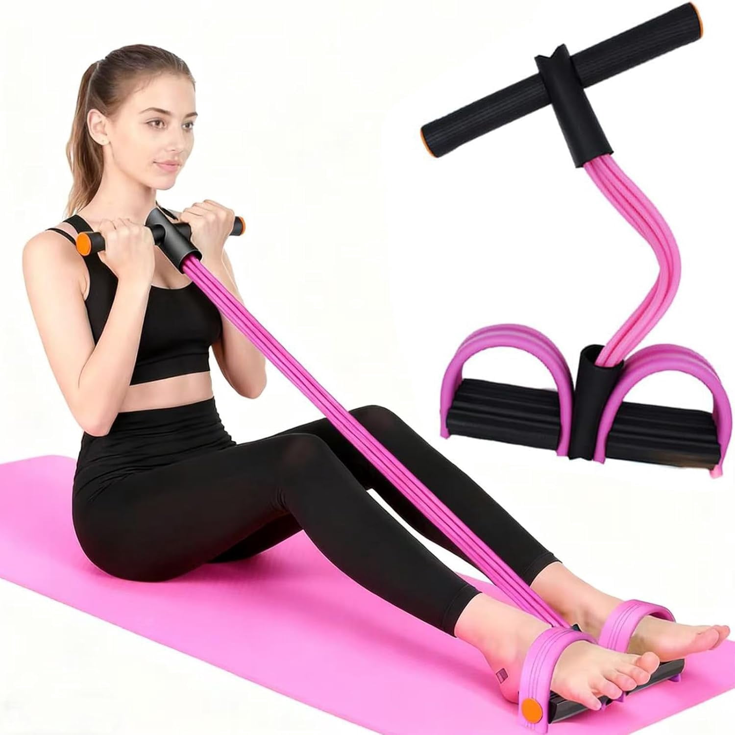 JJEAN-Resistance Band with Pedal Handle 6 Tube Elastic Natural Latex Pull Rope Fitness Bands for Leg Arm Abdomen Waist Stretching Exercising Training