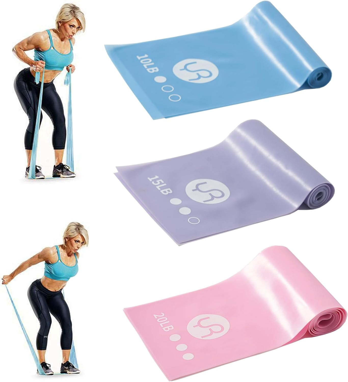 JJEAN-Resistance Bands, 6.5ft Long Non-Latex Elastic Stretch Bands, Exercise Bands for Physical Therapy, Yoga, Pilates, Rehab, Home Gym Workouts, Strength Training