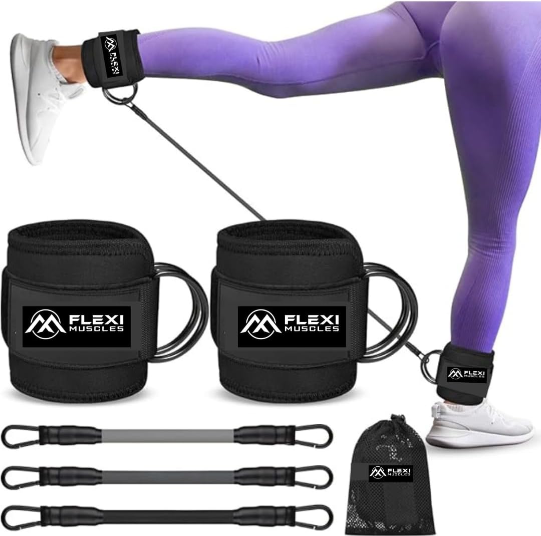 JJEAN-Resistance Bands with Ankle Cuffs for Leg, Glute, and Hip Workouts - Perfect for Kickbacks, Strength Training, and Home Gym Exercises - Fitness Bands for Women.