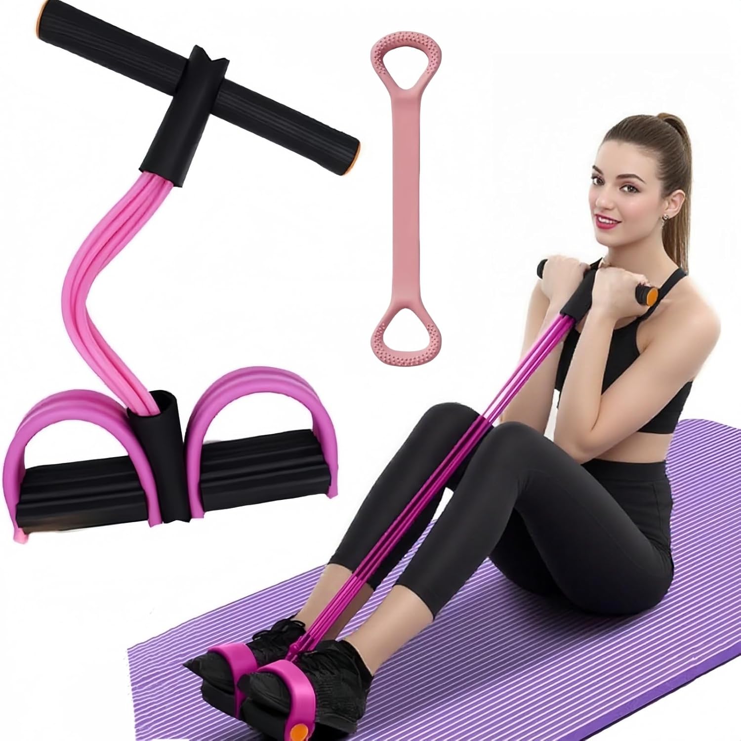 JJEAN-Resistance Bands for Exercise,6-Tube Elastic Yoga Pedal Puller Resistance Band, Natural Latex Tension Rope Fitness Equipment, for Abdomen/Waist/Arm/Leg Stretching Slimming Training
