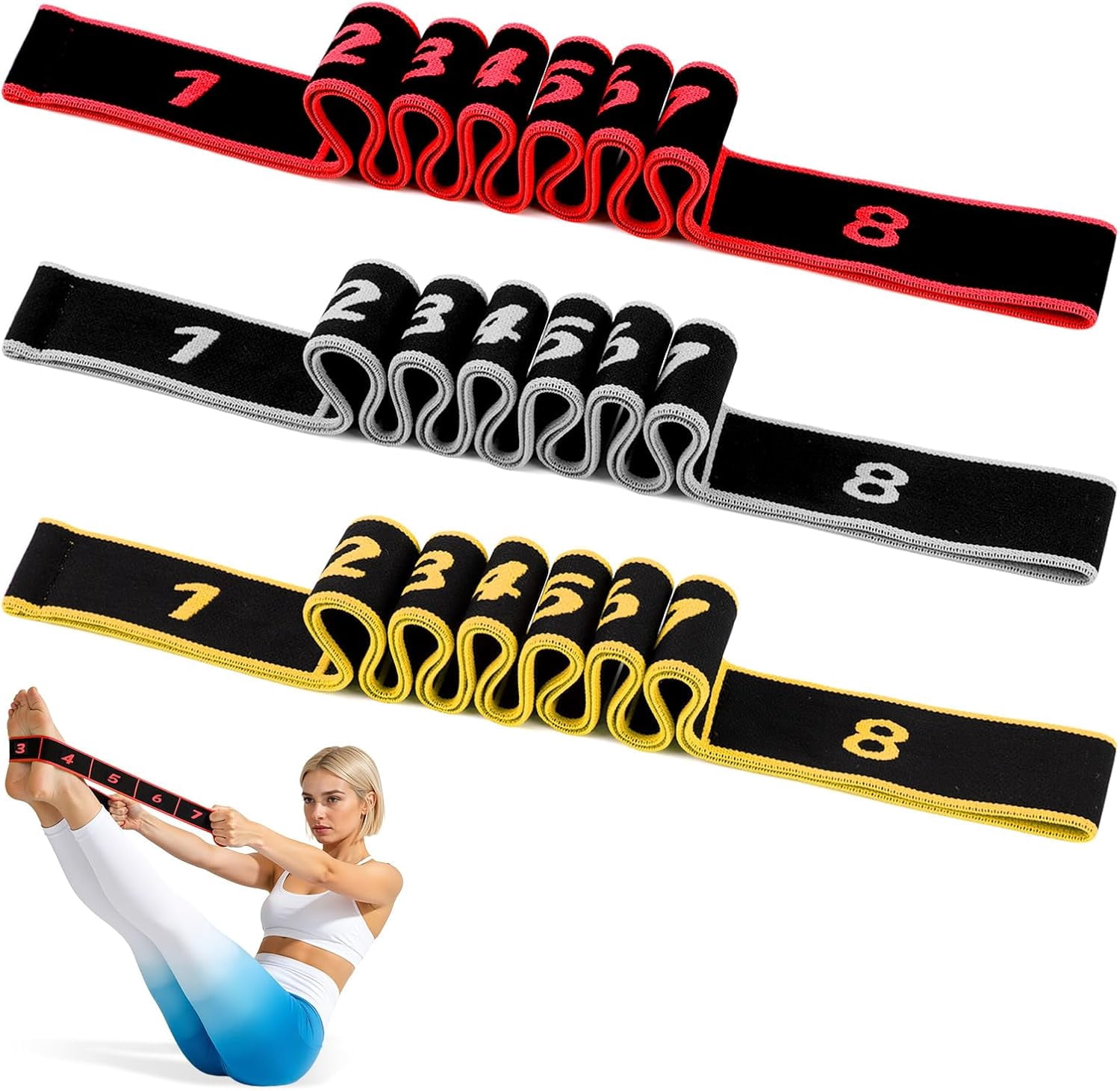 JJEAN-Resistance Bands, Figure 8 Exercise Bands for Women Men,25lb 8 Shaped Resistance Rubber Band for Arms, Back, Shoulder Stretch with Handles, Fullbody Yoga Pulling Rope