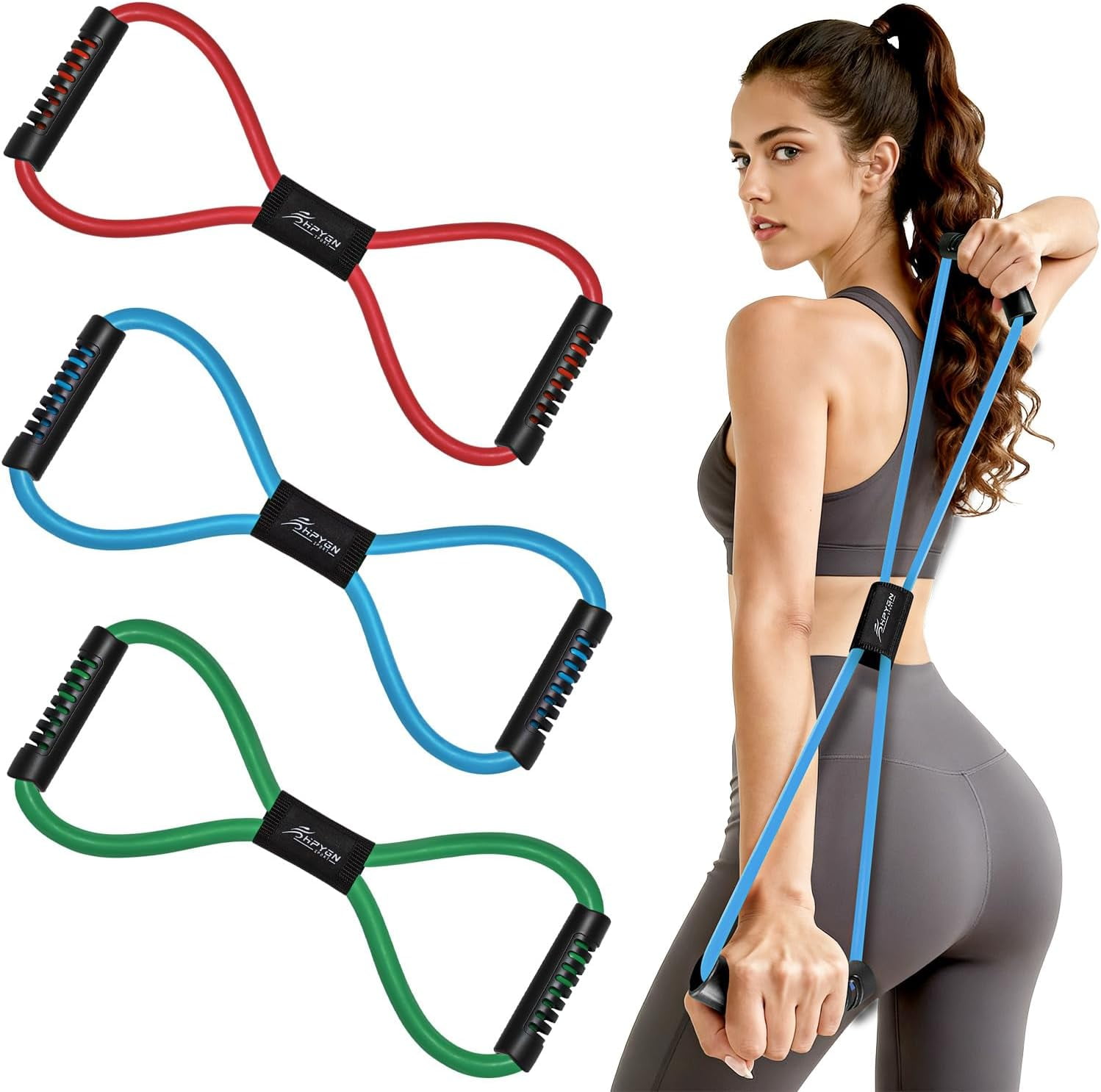 JJEAN-Resistance Bands, Figure 8 Exercise Bands for Women Men, 8 Shaped Resistance Bands for Arms, Chest Expander, Yoga Gym Fitness Pulling Rope 8 Word Elastic for Exercise Muscle Training Tubing