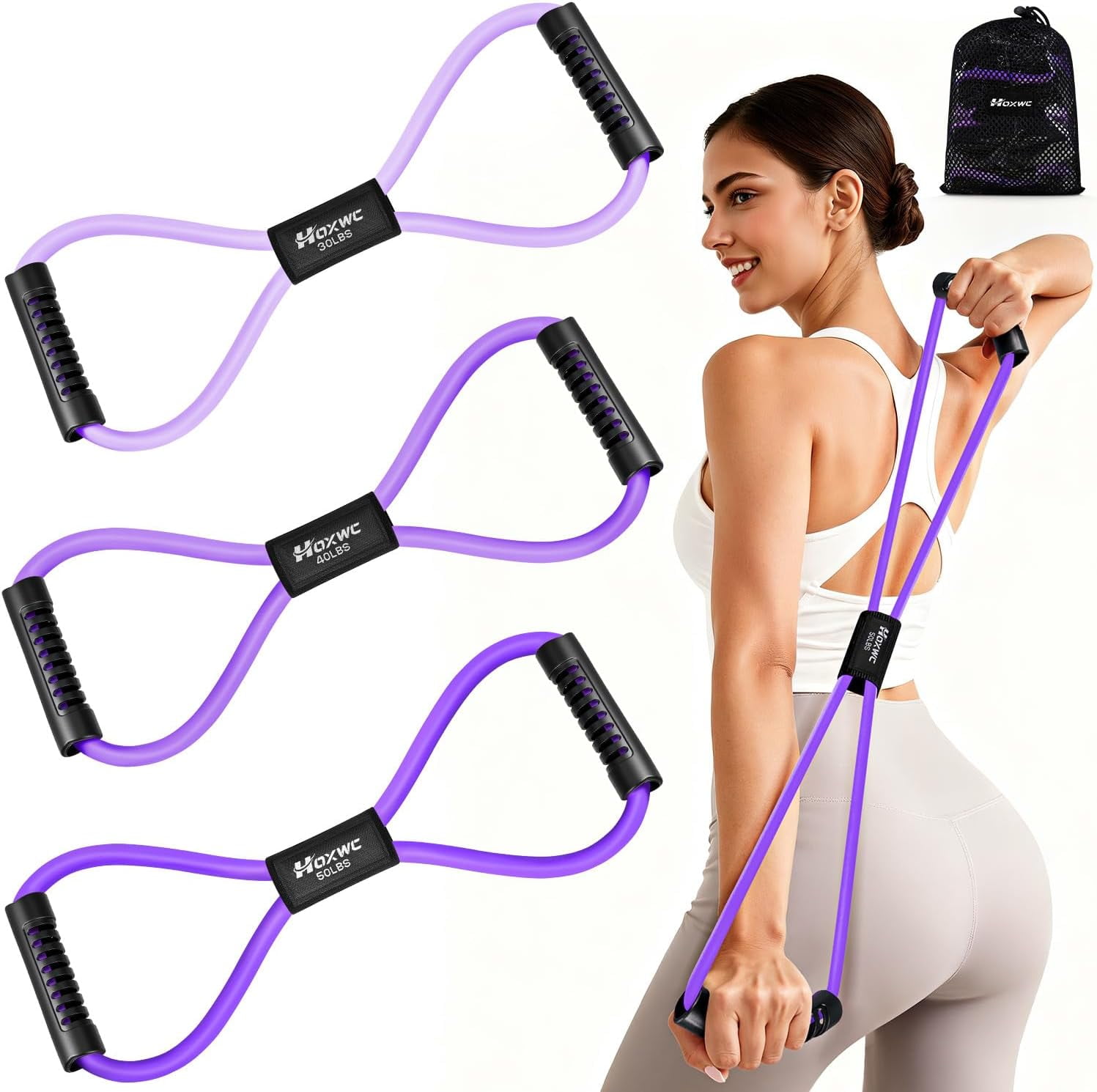 JJEAN-Resistance Bands, Figure 8 Resistance Band, Exercise Bands with Handles, Weights Workout Bands for Arms, Back, Shoulder, Leg, Physical Therapy, Pilates, Home Workout Equipment That Replace Dumb