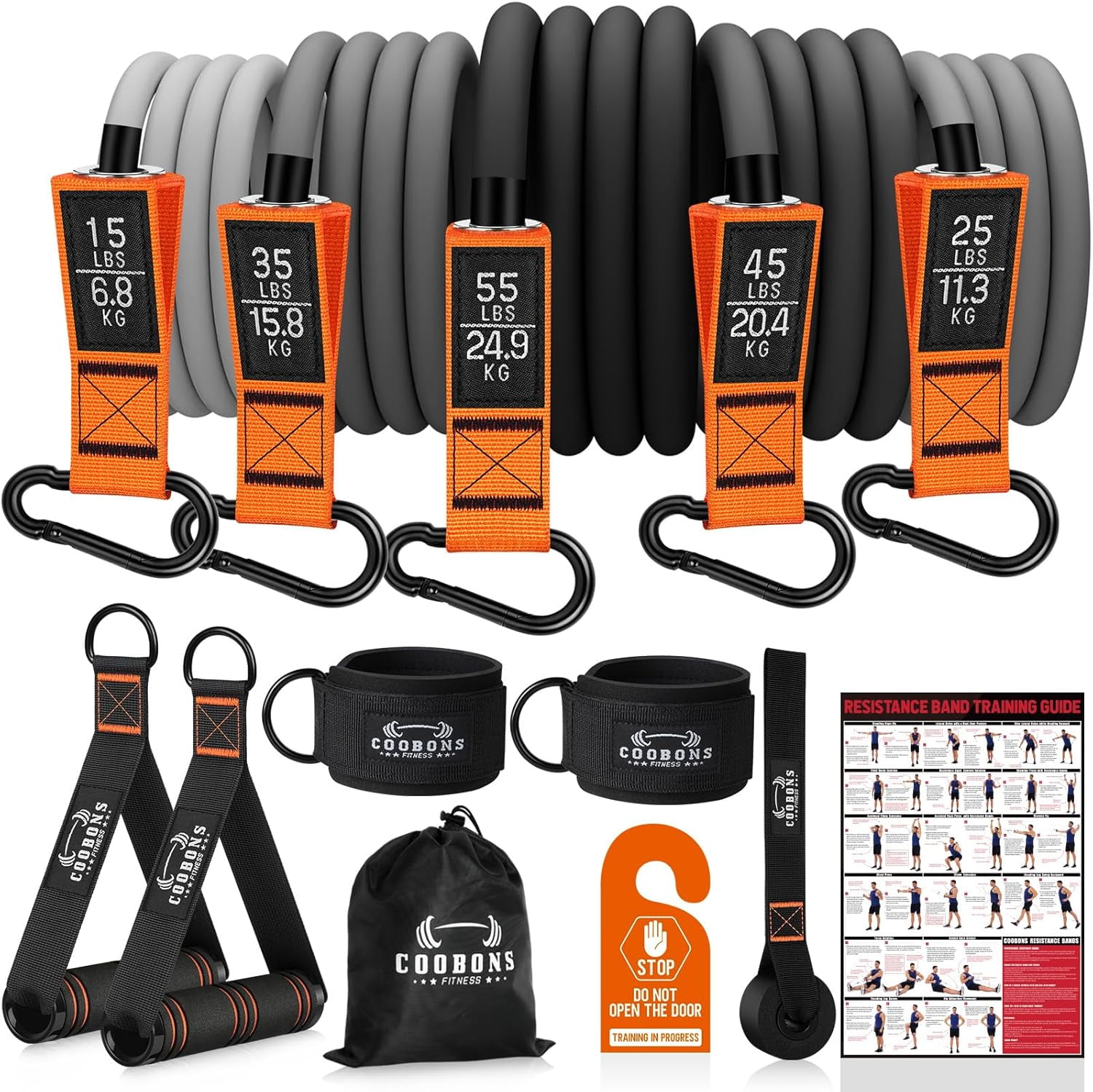 JJEAN-Resistance Bands with Handles, 175lb Exercise Bands for Working Out, Fitness Bands, Workout Bands with Door Anchor and Ankle Straps, Physical Therapy, Yoga, Strength Training Home Gym Equipment