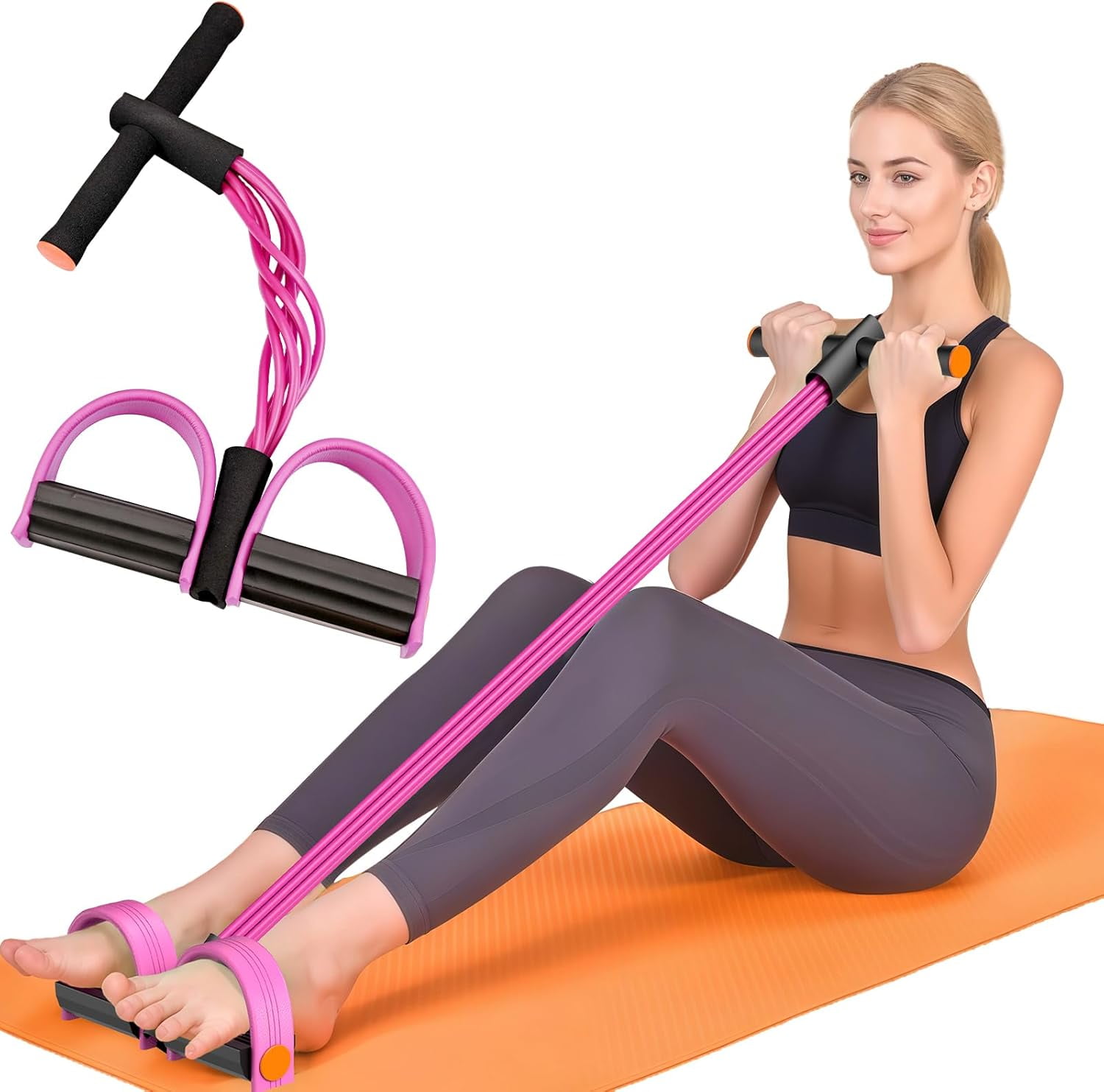 JJEAN-Resistance Bands with Handles, 6-Tube Elastic Foot Pedal Resistance Bands, Natural Rubber Ankle Puller Sit-up Exercise, Multifunction Fitness Band for Abdomen, Waist, Arm, Leg Stretching Traini