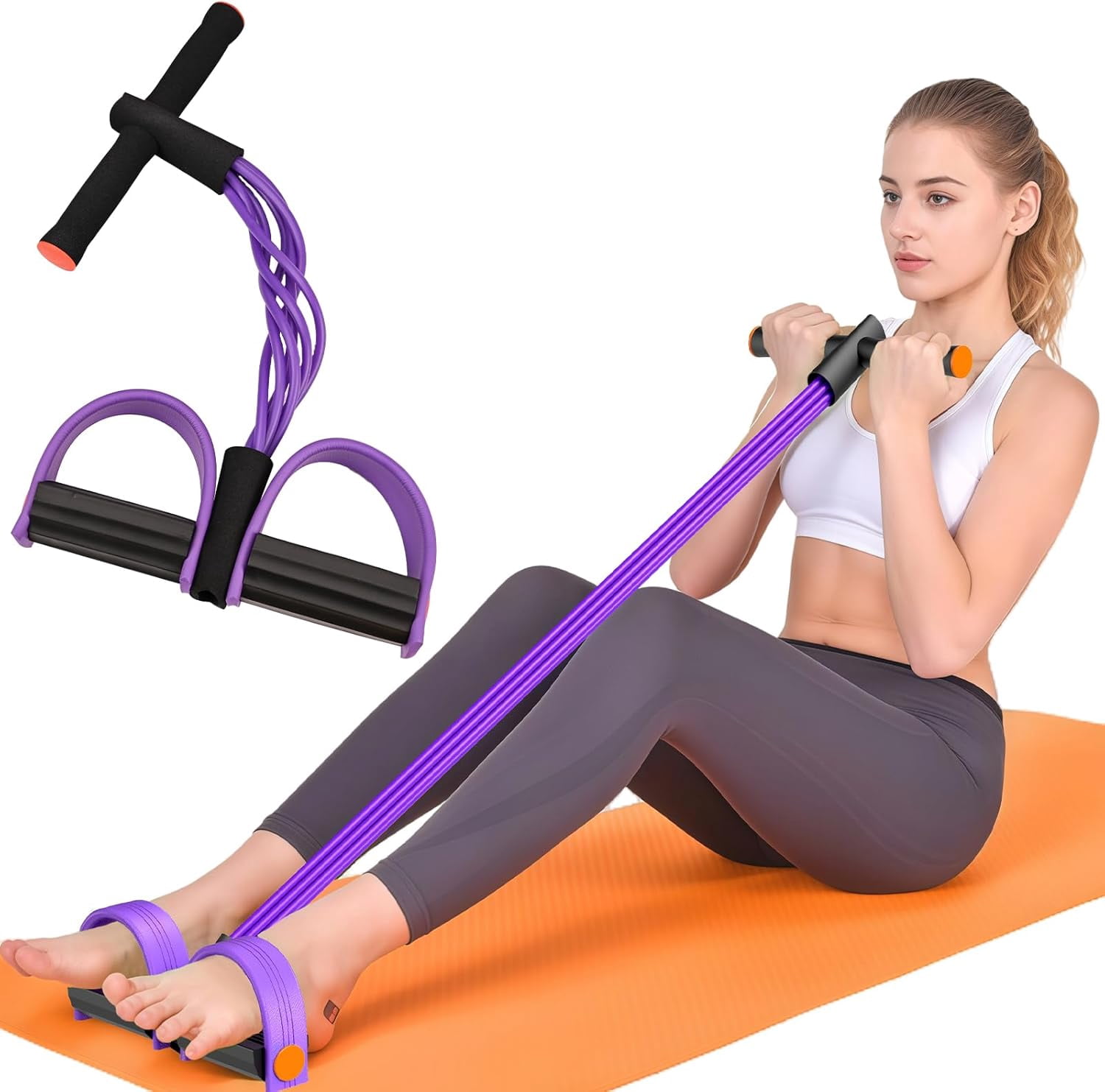 JJEAN-Resistance Bands with Handles, 6-Tube Elastic Foot Pedal Resistance Bands, Natural Rubber Ankle Puller Sit-up Exercise, Multifunction Fitness Band for Abdomen, Waist, Arm, Leg Stretching Traini