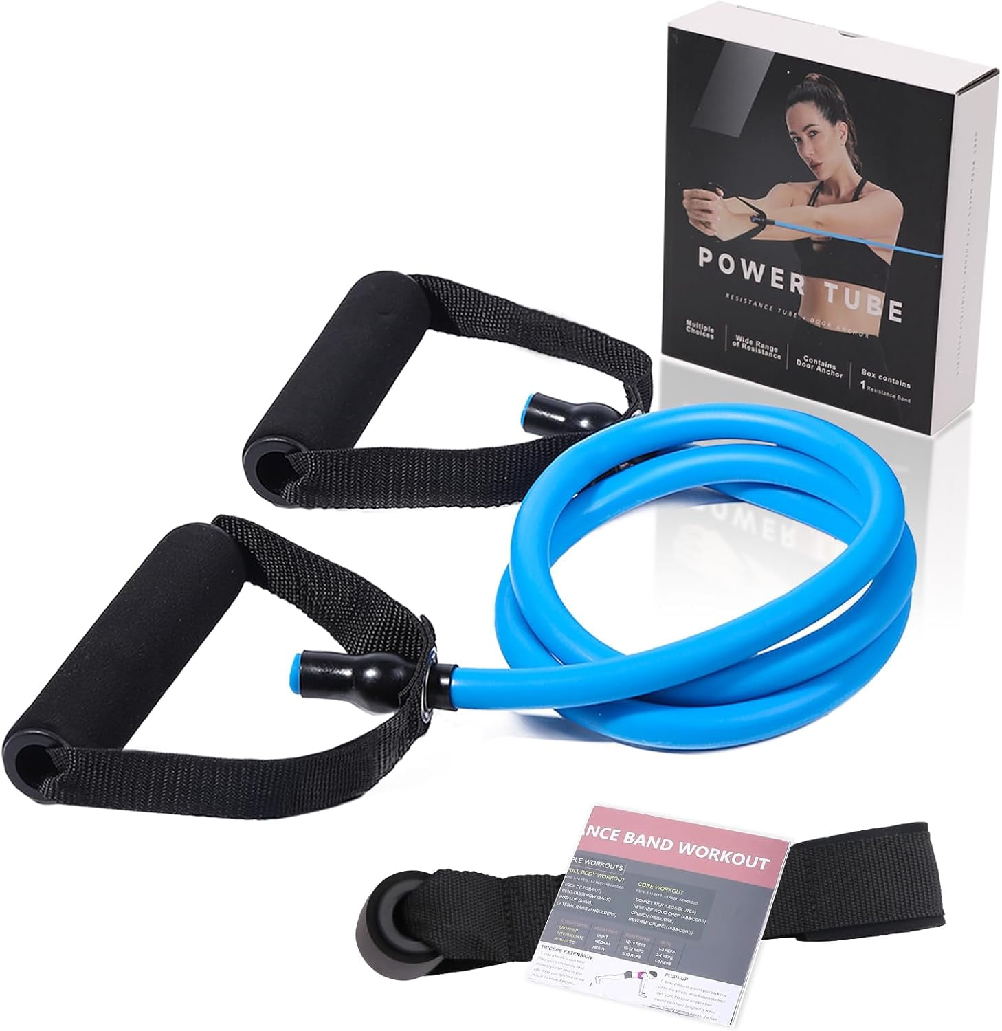JJEAN-Resistance Bands with Handles for Working Out Women and Men, Exercise Bands with Door Anchor, Stretch Bands for Home Workouts, Simple Guide Included
