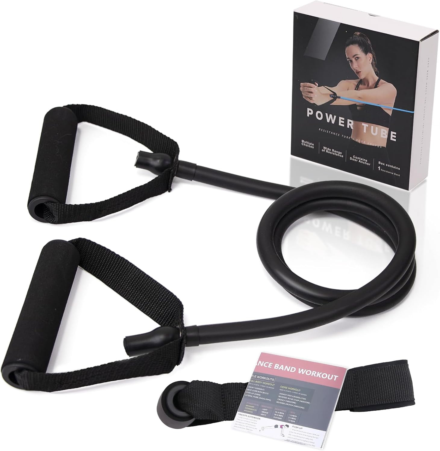 JJEAN-Resistance Bands with Handles for Working Out Women and Men, Exercise Bands with Door Anchor, Stretch Bands for Home Workouts, Simple Guide Included