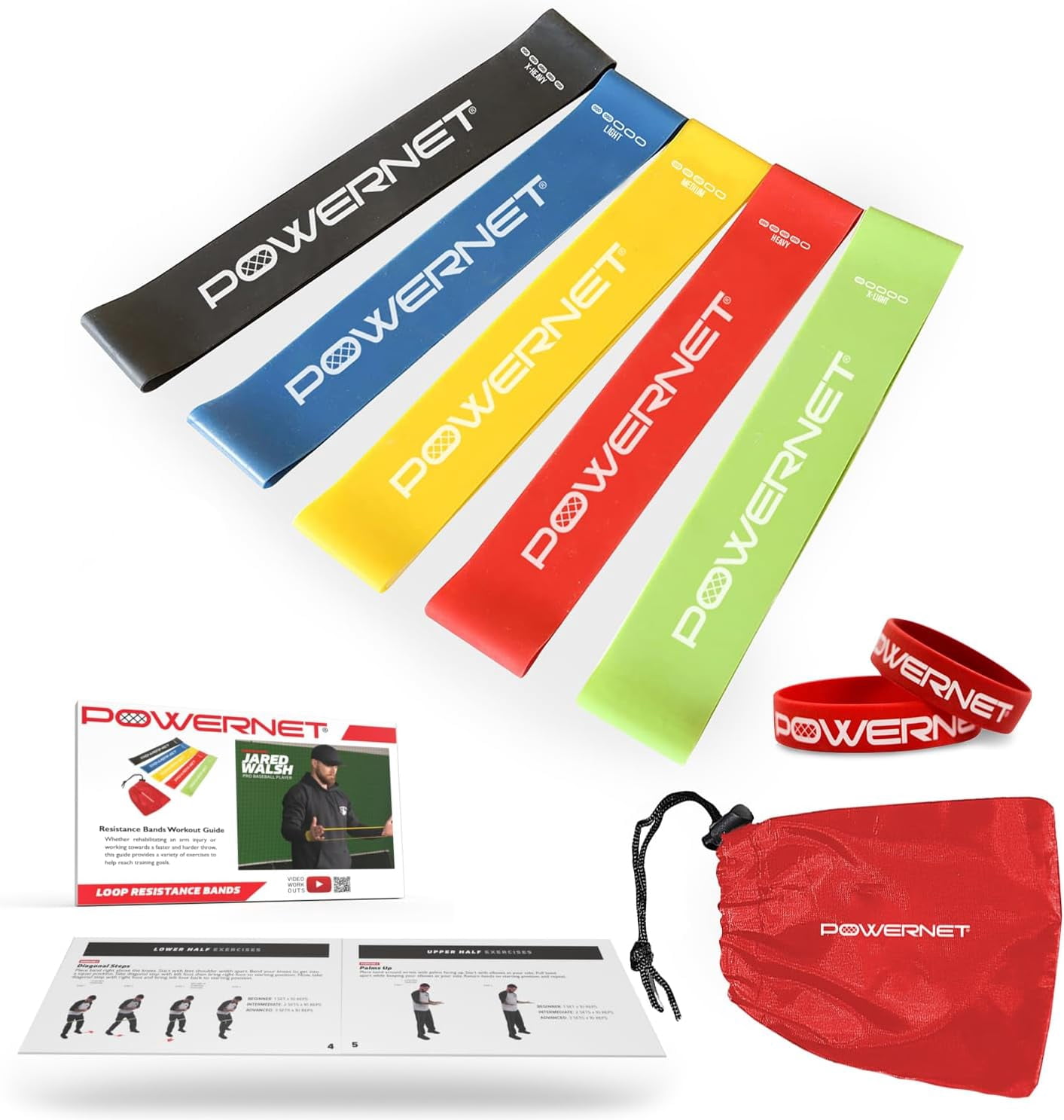 JJEAN-Resistance Bands, Heavy Duty & Regular Resistance Color-Coded Exercise Bands, Workout Equipment for Home Gym, Progressive Elastic Bands for Stretching & Training, Regular, Heavy-Duty or Combo