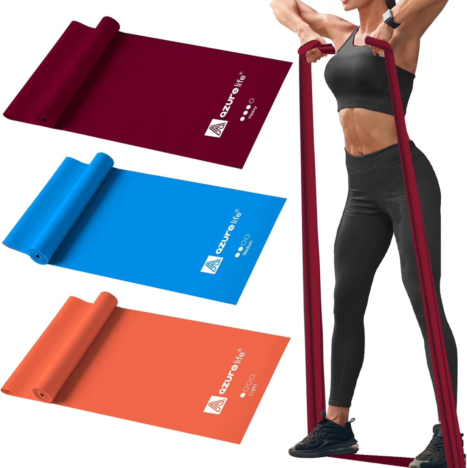 JJEAN-Resistance Bands,Professional Long Non-Latex Elastic Stretch Bands,Exercise Bands for Physical Therapy, Yoga, Pilates, Rehab, at-Home or The Gym Workouts, Strength Training