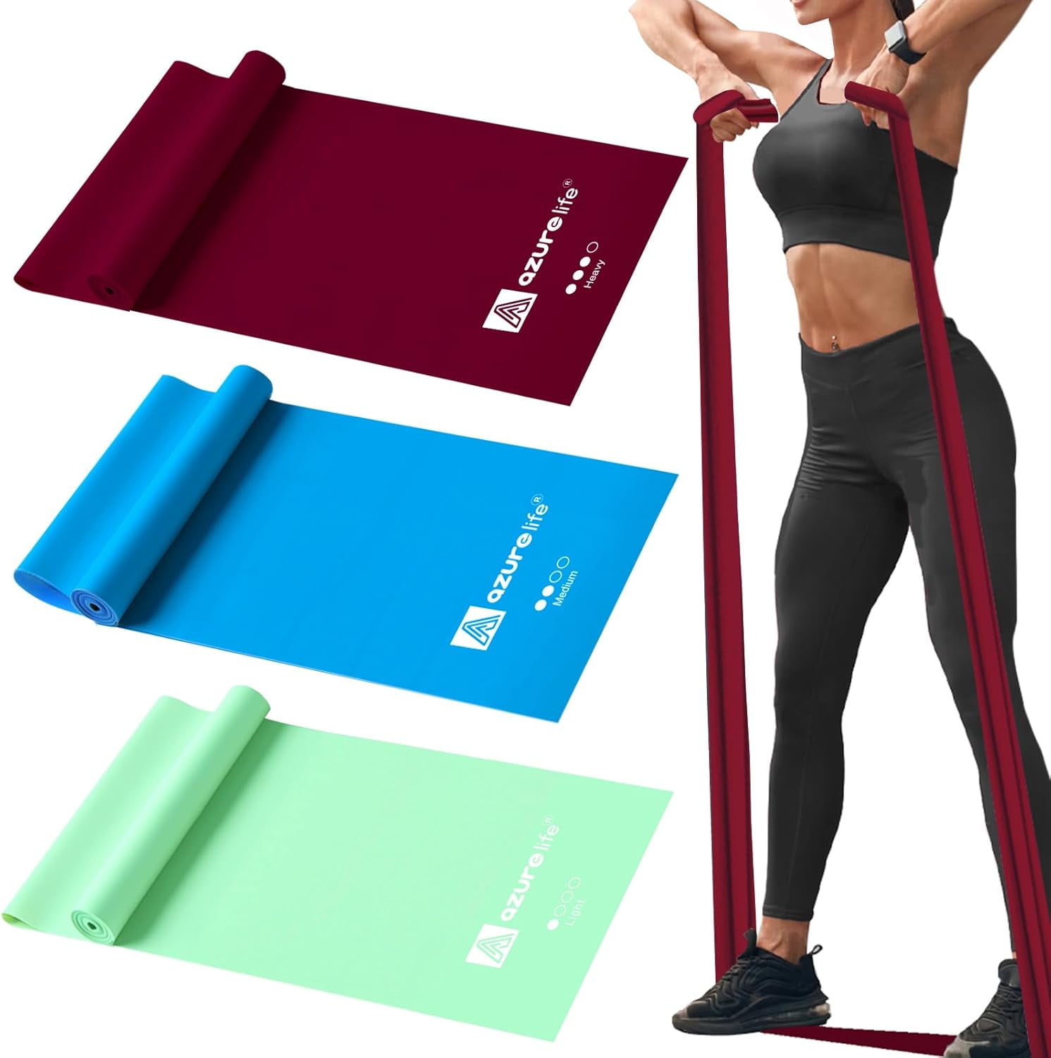 JJEAN-Resistance Bands,Professional Long Non-Latex Elastic Stretch Bands,Exercise Bands for Physical Therapy, Yoga, Pilates, Rehab, at-Home or The Gym Workouts, Strength Training