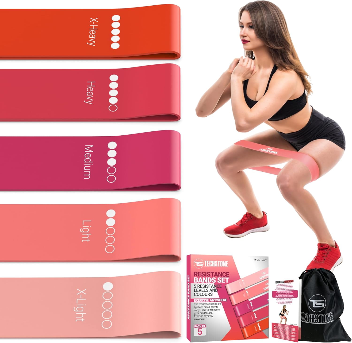 JJEAN-Resistance Bands Set – 5 Levels Loop Exercise Bands for Men & Women, Elastic Workout Bands for Home Gym, Training, Yoga & Fitness, Carry Bag Included