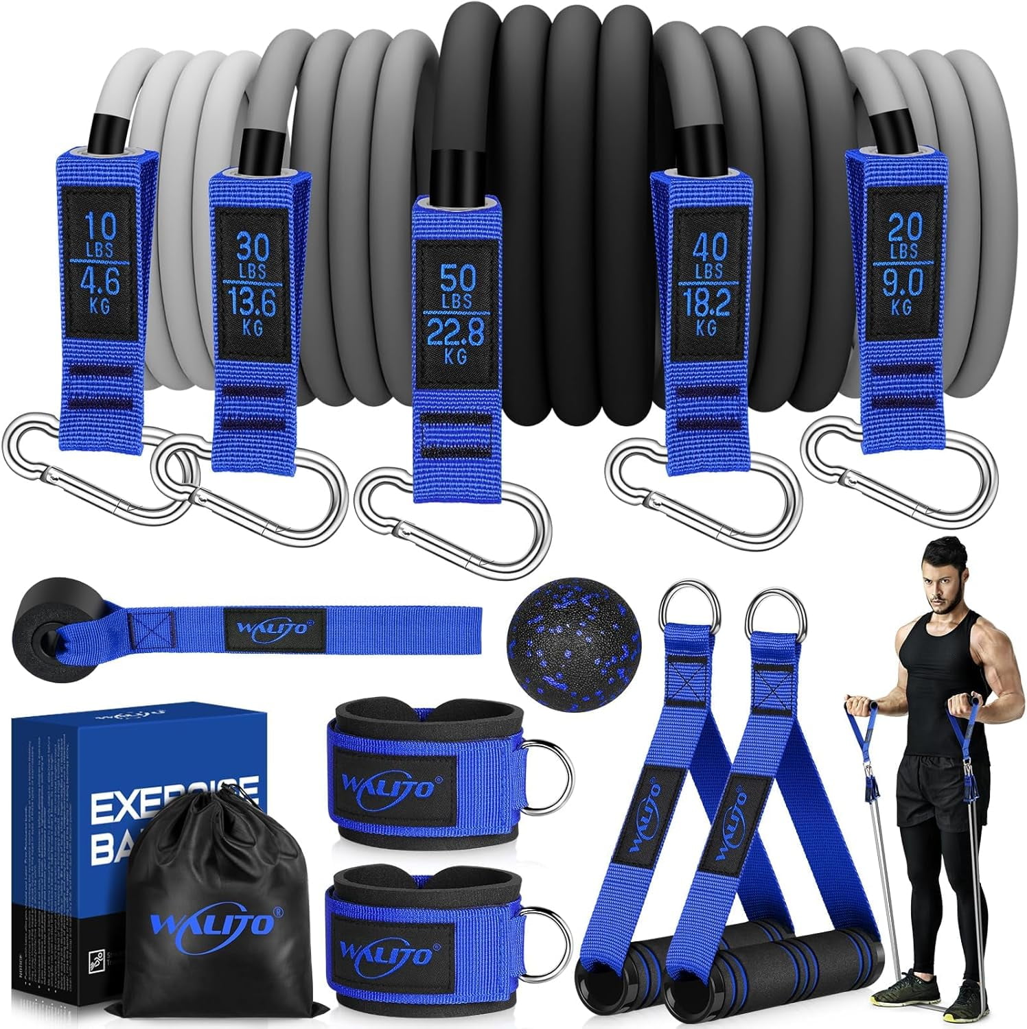 JJEAN-Resistance Bands Set - Exercise Bands with Handles, Door Anchor, Legs Ankle Straps, for Heavy Resistance Training, Physical Therapy, Muscle Training, Yoga, Home Workouts, Gym