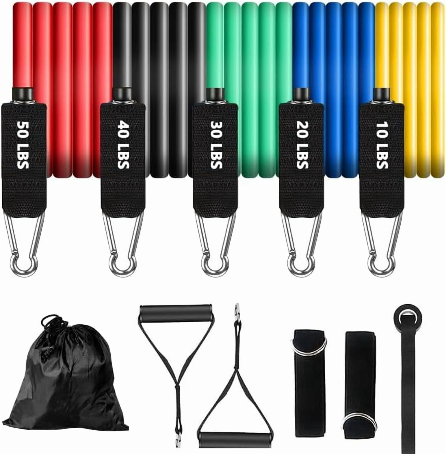 JJEAN-Resistance Bands Set, Exercise Bands, Workout Bands with Handles for Men and Women, Ankle Straps, Door Anchor and Carry Bag - Home and Gym Strength Training