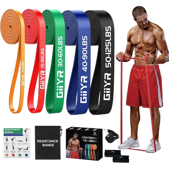 JJEAN-Resistance Bands Set for Men & Women - 4 Levels Exercise Band with Door Anchor, Pull Up Bands for Strength Training, Stretching, Powerlifting, Home Workouts