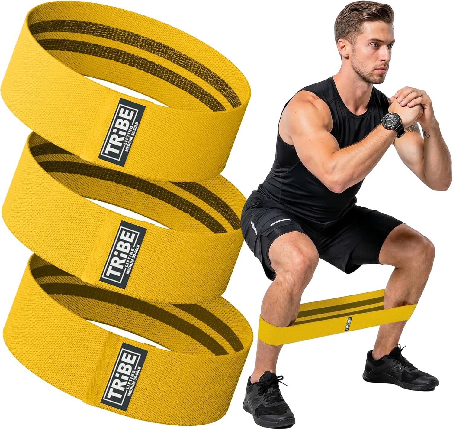JJEAN-Resistance Bands for Working Out - 3 Pack Fabric Workout Bands for Women and Men - Booty Bands for Legs and Glute - Non Slip Exercise Bands Set for Squat Hip Thigh