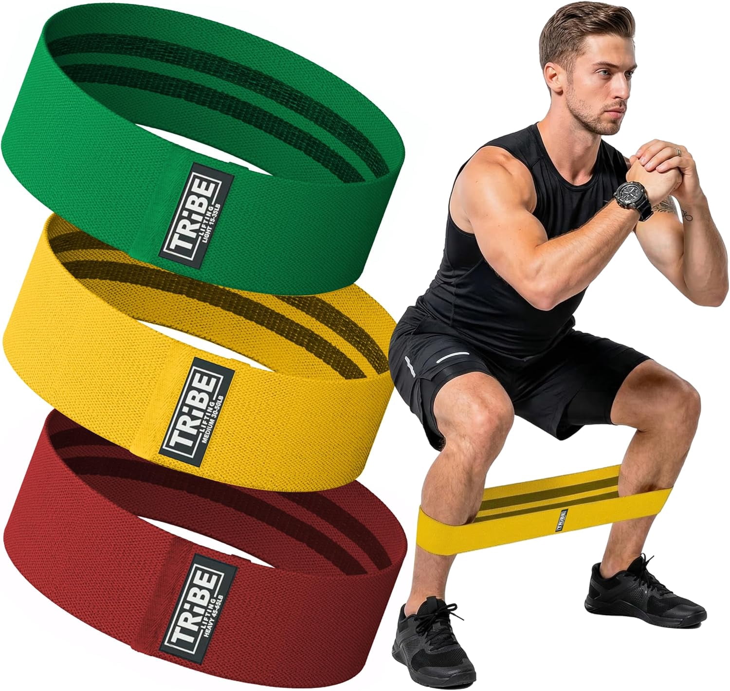 JJEAN-Resistance Bands for Working Out - 3 Pack Fabric Workout Bands for Women and Men - Booty Bands for Legs and Glute - Non Slip Exercise Bands Set for Squat Hip Thigh