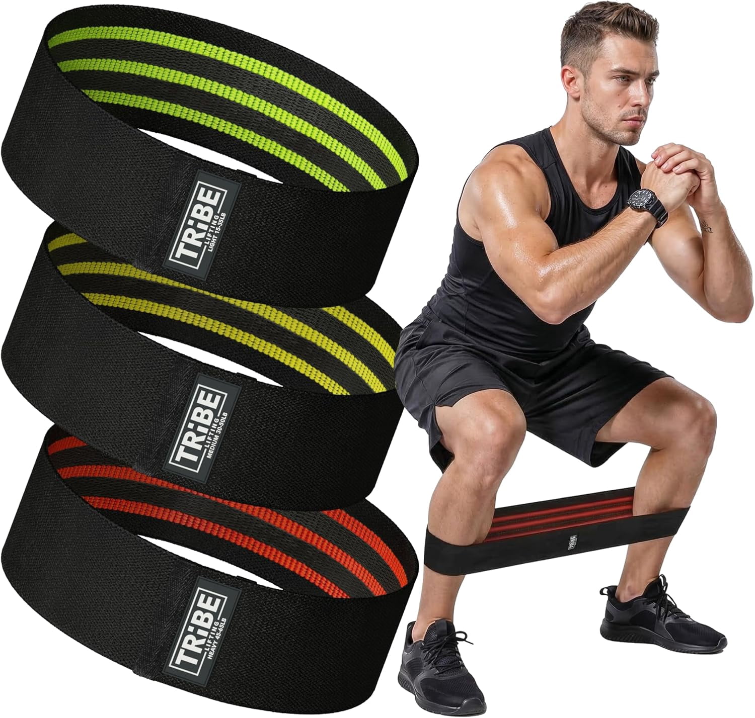 JJEAN-Resistance Bands for Working Out - 3 Pack Fabric Workout Bands for Women and Men - Booty Bands for Legs and Glute - Non Slip Exercise Bands Set for Squat Hip Thigh