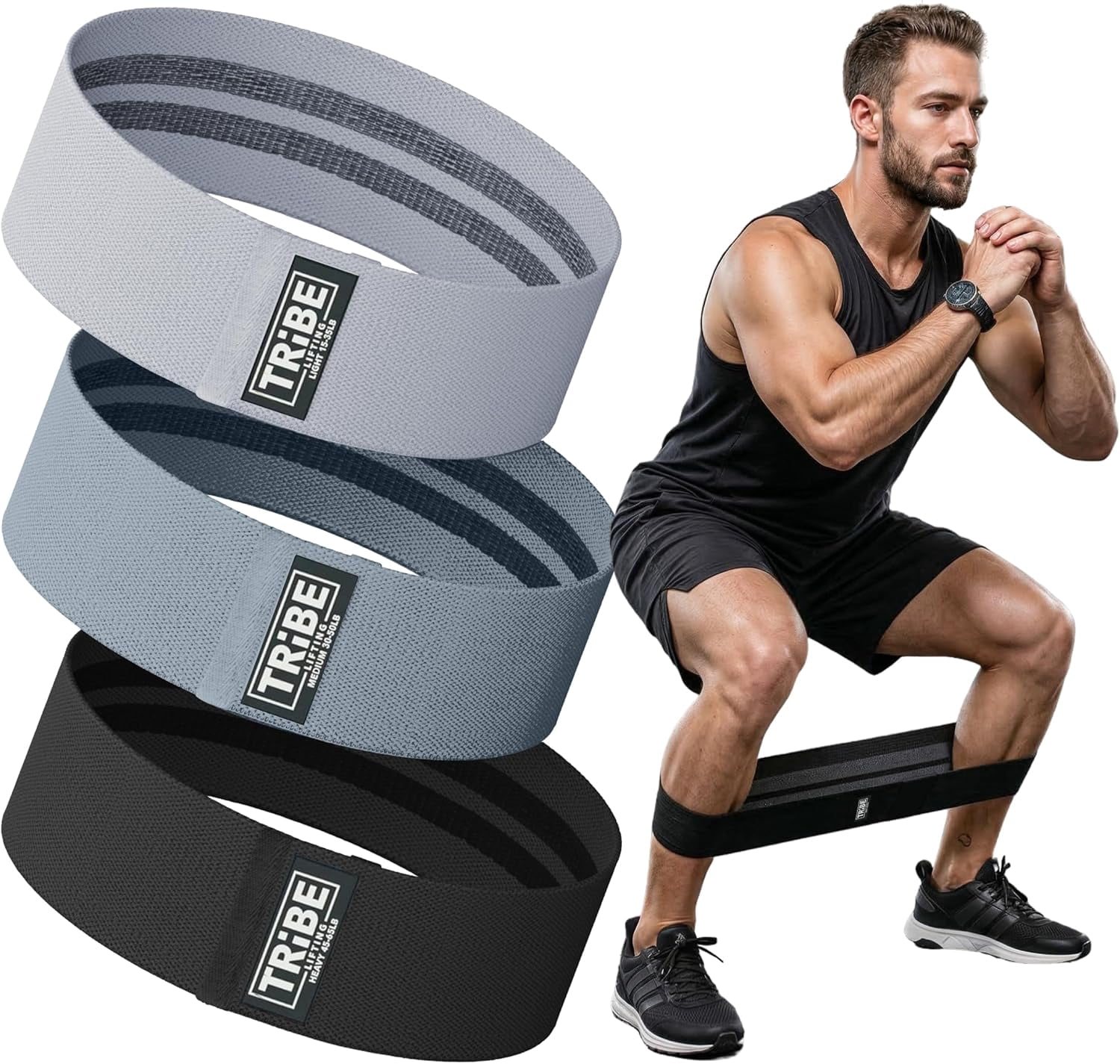 JJEAN-Resistance Bands for Working Out - 3 Pack Fabric Workout Bands for Women and Men - Booty Bands for Legs and Glute - Non Slip Exercise Bands Set for Squat Hip Thigh