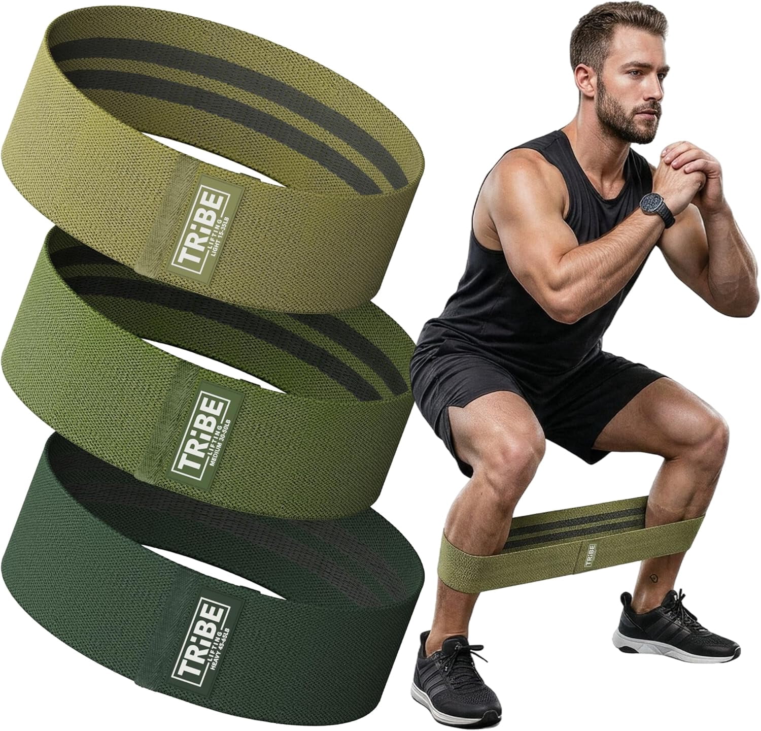 JJEAN-Resistance Bands for Working Out - 3 Pack Fabric Workout Bands for Women and Men - Booty Bands for Legs and Glute - Non Slip Exercise Bands Set for Squat Hip Thigh