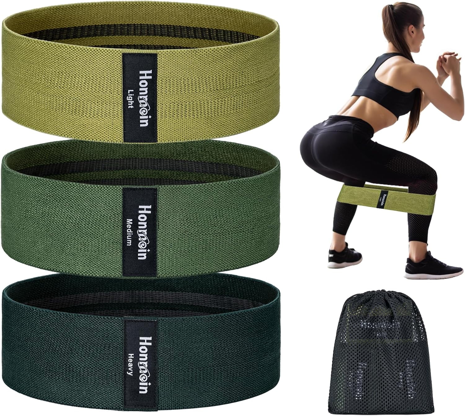 JJEAN-Resistance Bands for Working Out, 3 Levels Exercise Bands Workout Bands Set for Women Men, Hip Legs Booty Bands for Home Fitness, Gym, Yoga, Pilates