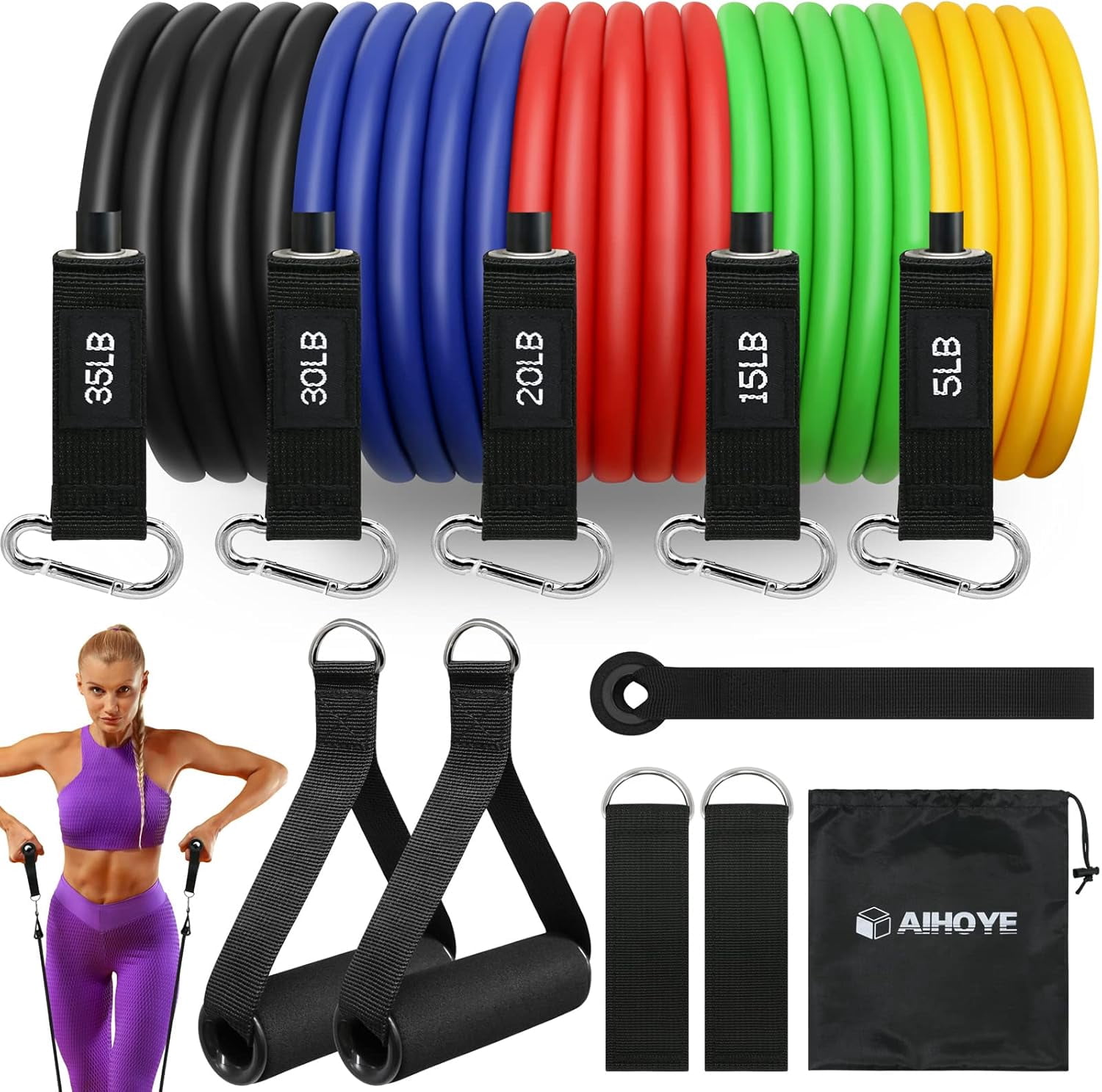 JJEAN-Resistance Bands for Working Out, Exercise Bands with Handles, Stretch Bands for Exercise, Workout Bands with Door Anchors for Physical Therapy & Strength Training