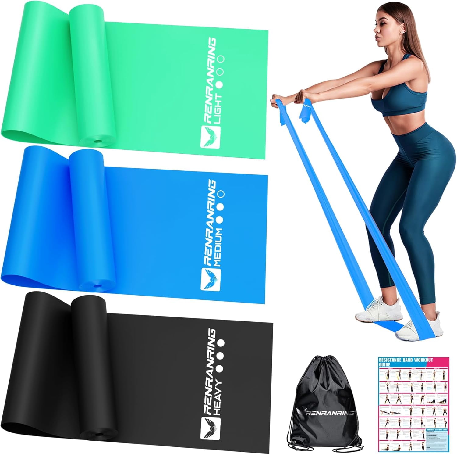 JJEAN-Resistance Bands for Working Out, Exercise Bands for Physical Therapy, Stretch, Recovery, Pilates, Rehab, Strength Training and Yoga Starter Set
