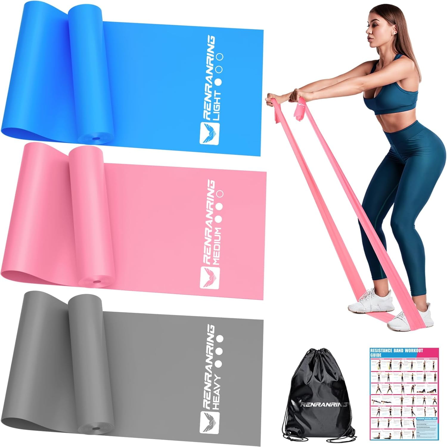 JJEAN-Resistance Bands for Working Out, Exercise Bands for Physical Therapy, Stretch, Recovery, Pilates, Rehab, Strength Training and Yoga Starter Set