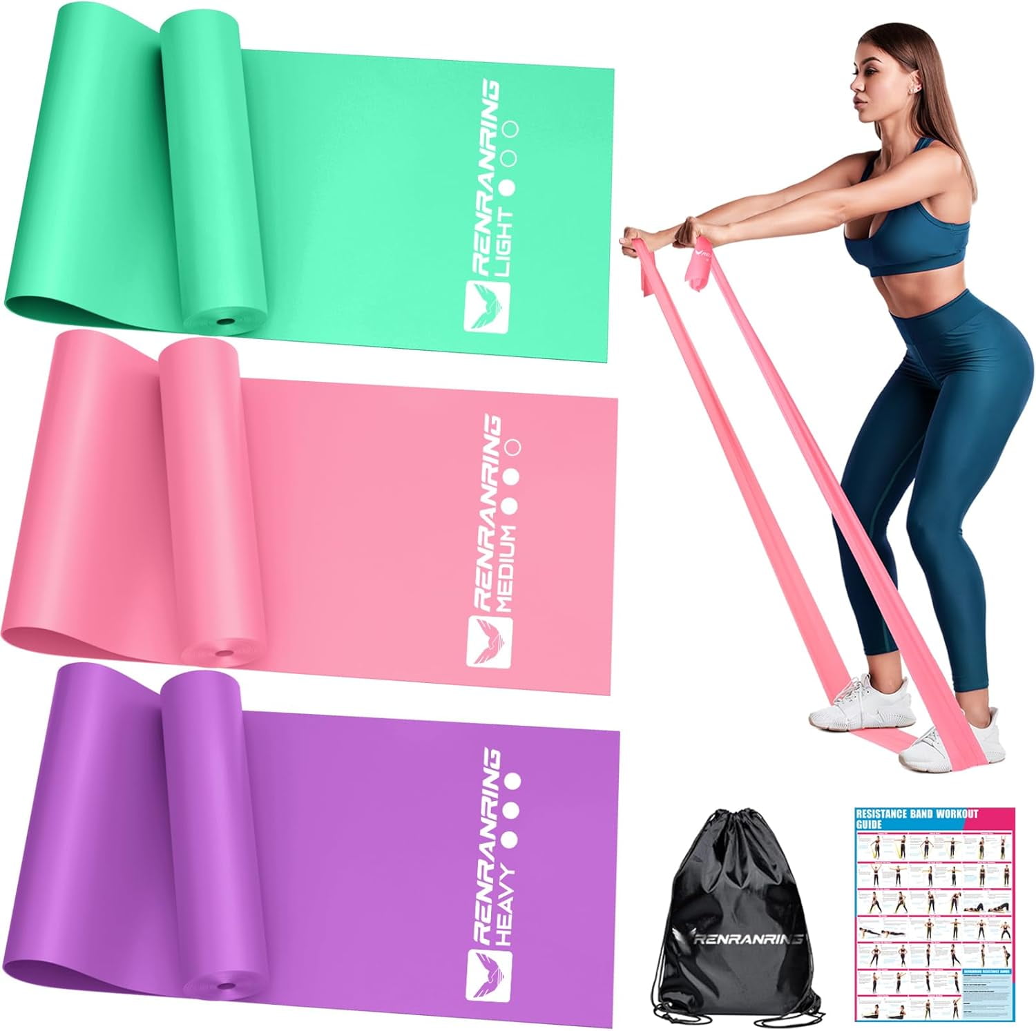 JJEAN-Resistance Bands for Working Out, Exercise Bands for Physical Therapy, Stretch, Recovery, Pilates, Rehab, Strength Training and Yoga Starter Set
