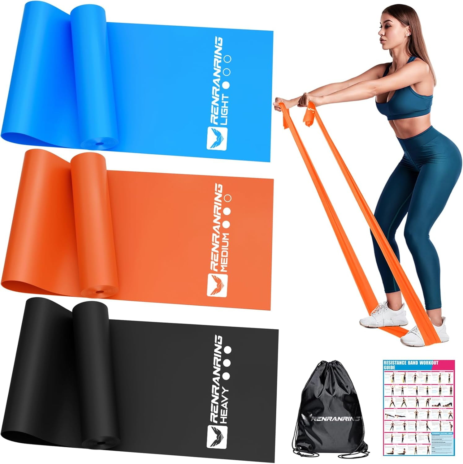 JJEAN-Resistance Bands for Working Out, Exercise Bands for Physical Therapy, Stretch, Recovery, Pilates, Rehab, Strength Training and Yoga Starter Set