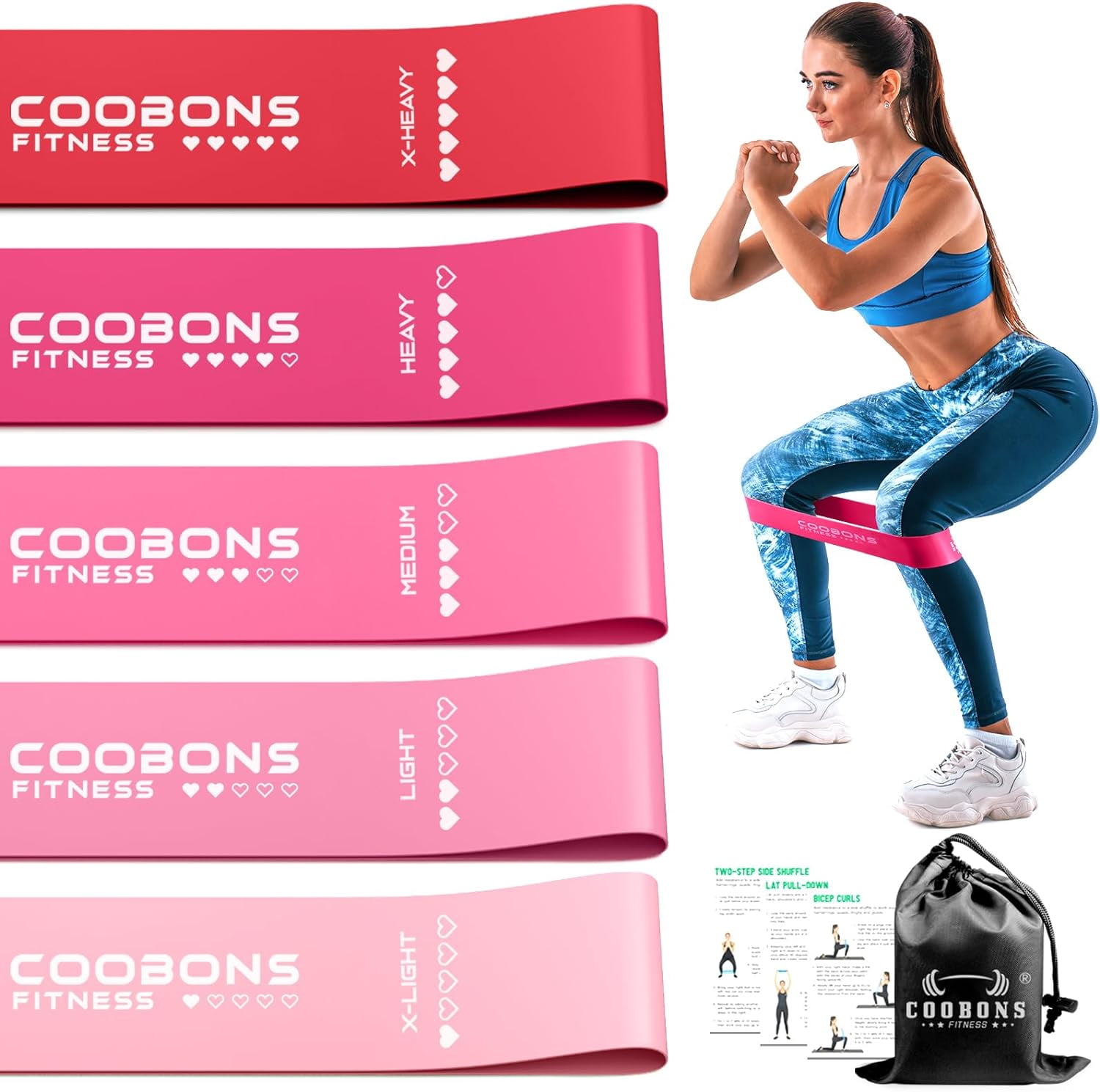 JJEAN-Resistance Bands for Working Out, Exercise Bands Resistance Bands Set with 5 Resistance Levels, Latex Loop Bands for Women Men, Workout Bands for Legs, Glutes, Strength Training, Yoga, Home Gym