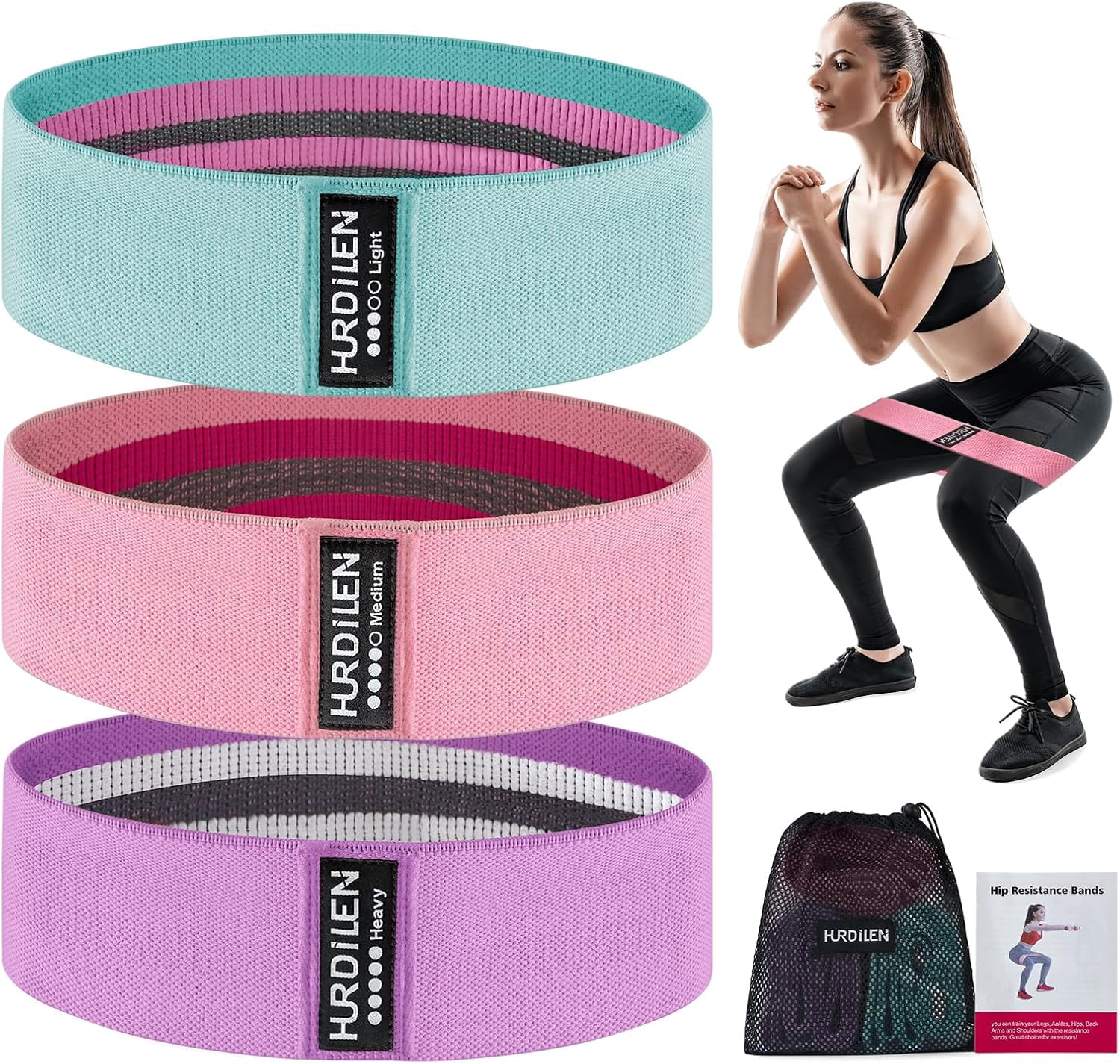JJEAN-Resistance Bands for Working Out, Exercise Workout Bands for Women & Men, 3 Levels Elastic Stretch Bands for Exercise with Carry Bag for Physical Therapy, Home Fitness, Strength Training, Yoga