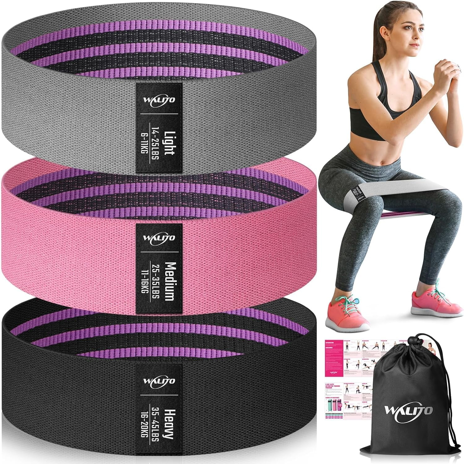 JJEAN-Resistance Bands for Working Out, Fabric Exercise Bands for Legs and Butt, Workout Bands for Women and Men, Booty Band for Yoga Starter Set, Pilates, Rehab, Fitness and Home Workout
