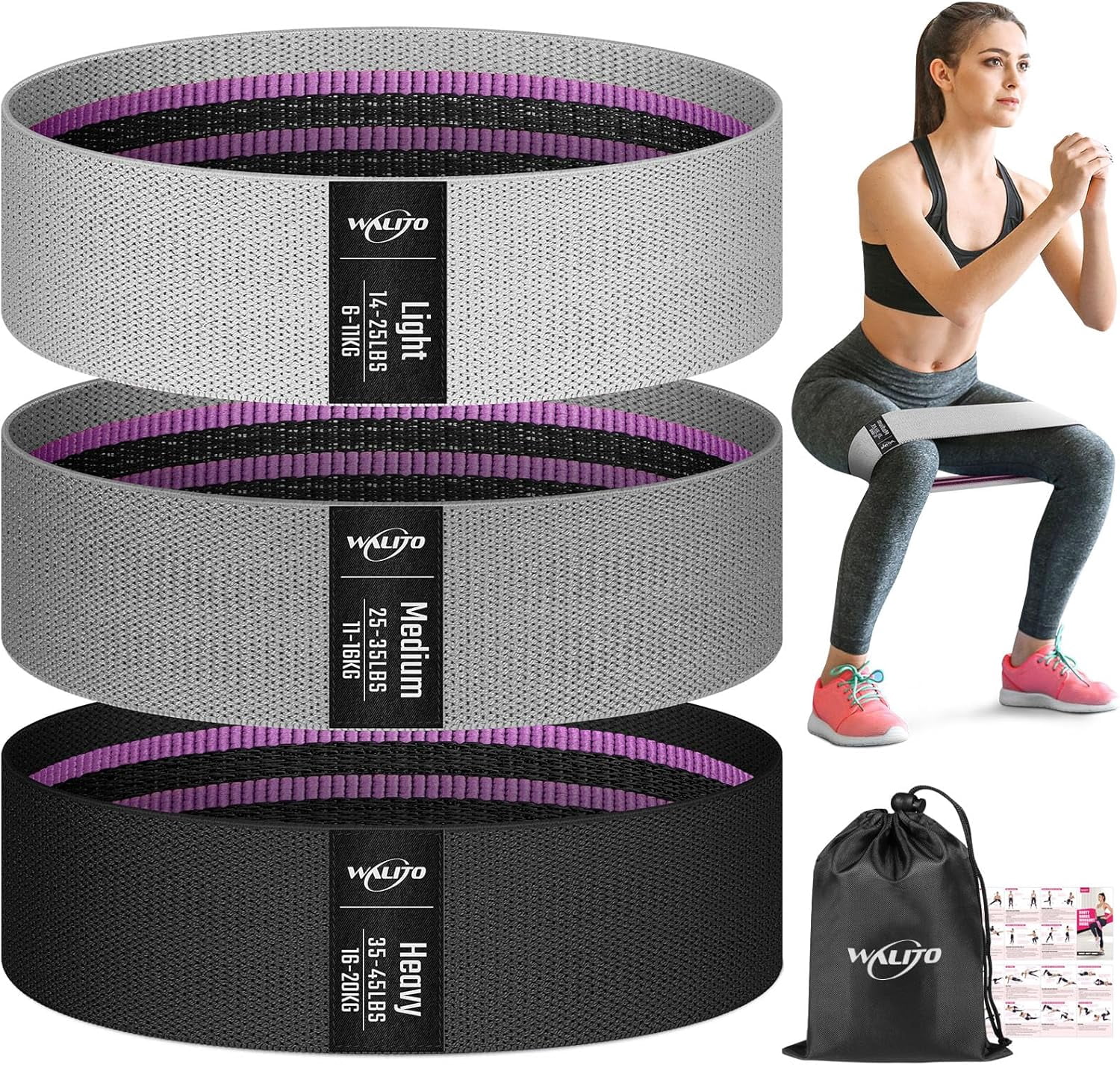 JJEAN-Resistance Bands for Working Out, Fabric Exercise Bands for Legs and Butt, Workout Bands for Women and Men, Booty Band for Yoga Starter Set, Pilates, Rehab, Fitness and Home Workout