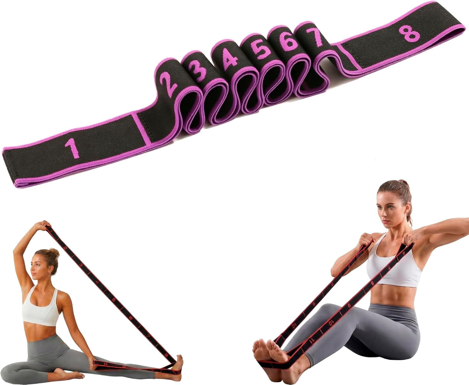 JJEAN-Resistance Bands for Working Out, Numbered Fabric Exercise Bands for Women Men, Non-Slip Stretching Strap with Loops for Yoga, Pilates, Physical Therapy,Dance, Home Workout Equipment
