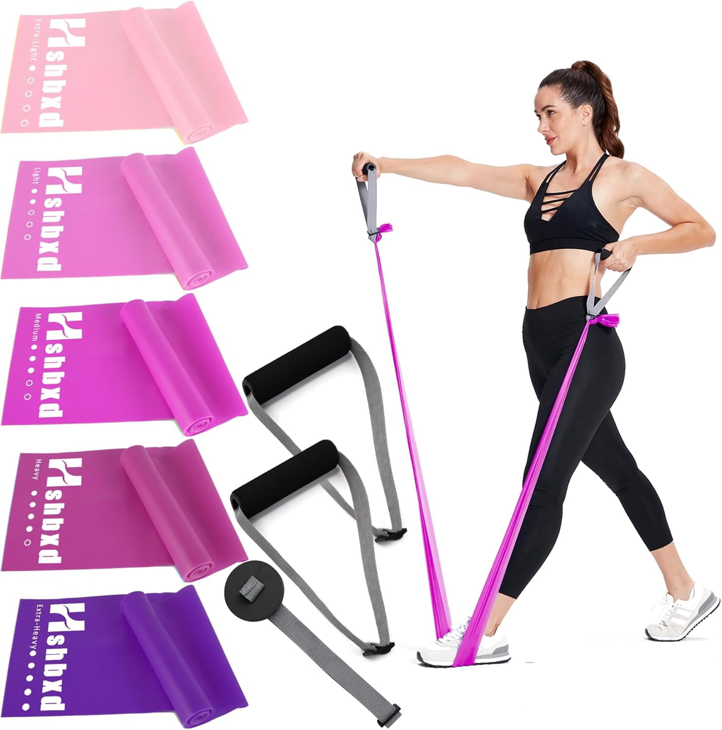 JJEAN-Resistance Bands for Working Out, Physical Therapy Bands, Latex Free Elastic and Exercise Bands Set for Stretching, Suitable for Rehab, Yoga, Pilates, Gym, Home Exercise