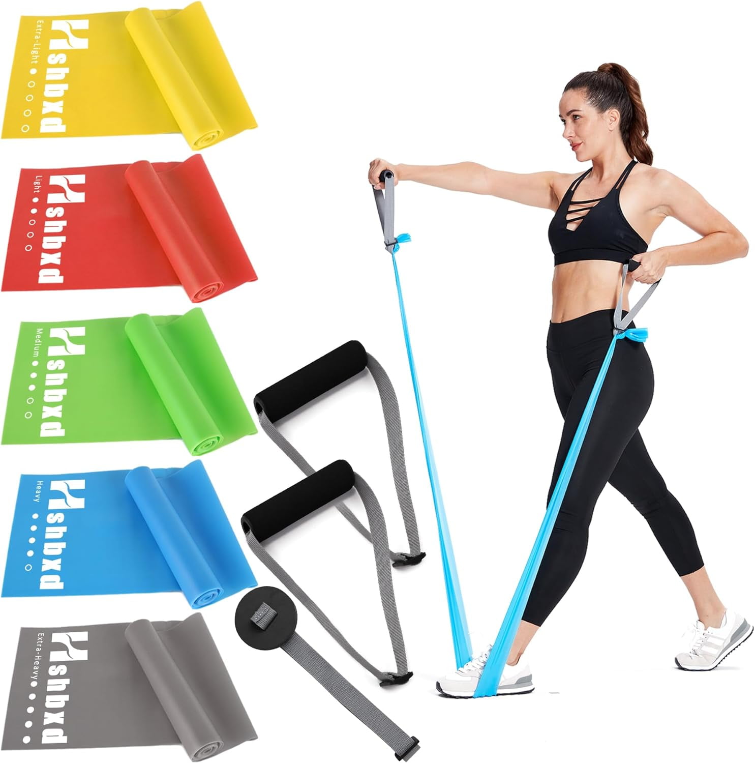 JJEAN-Resistance Bands for Working Out, Physical Therapy Bands, Latex Free Elastic and Exercise Bands Set for Stretching, Suitable for Rehab, Yoga, Pilates, Gym, Home Exercise