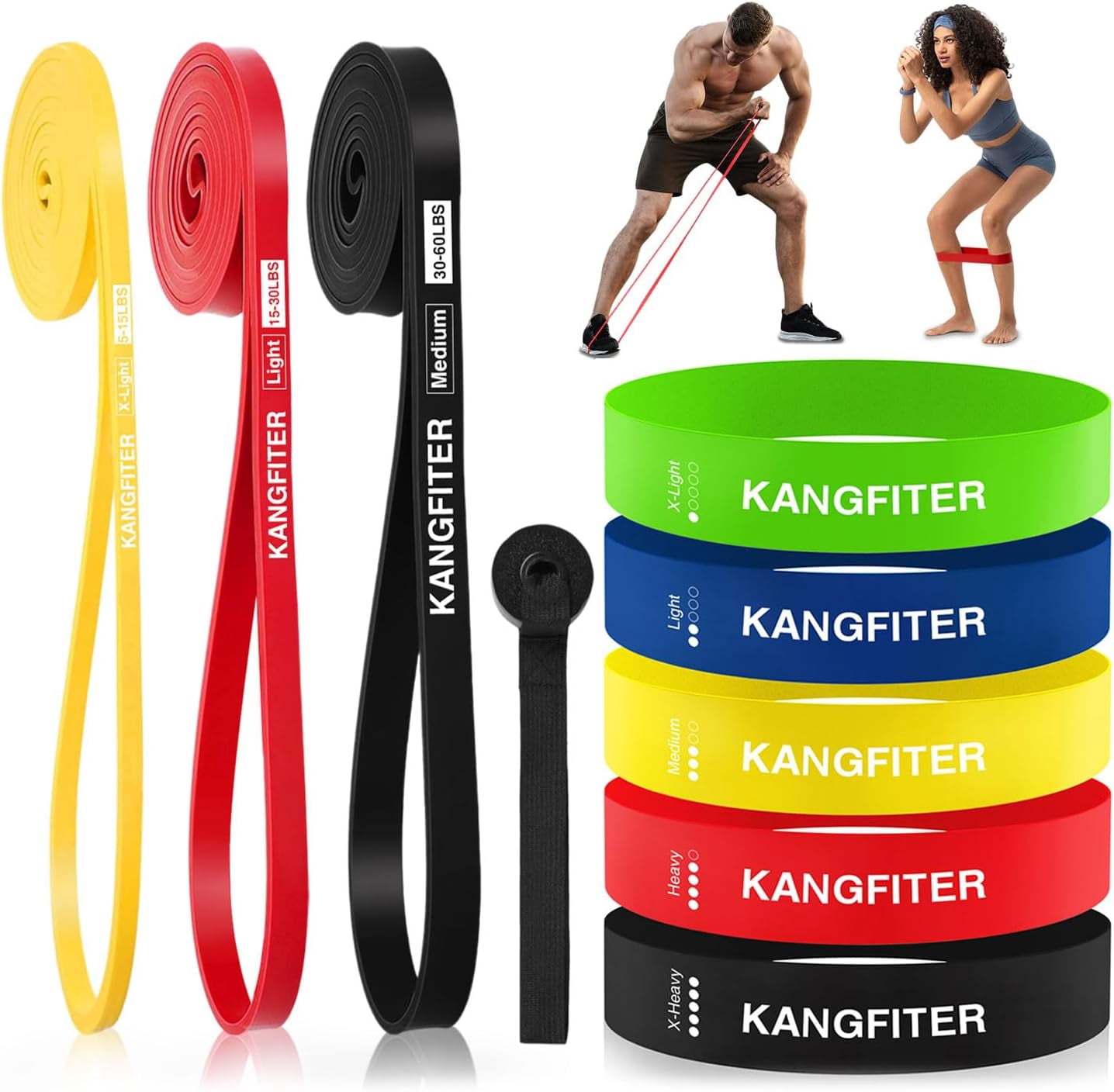 JJEAN-Resistance Bands for Working Out, Pull Up Bands for Men Women, Thick Heavy Resistance Band Set with Door Anchor, Elastic Exercise Bands for Body Stretching, Physical Therapy, Home Workouts