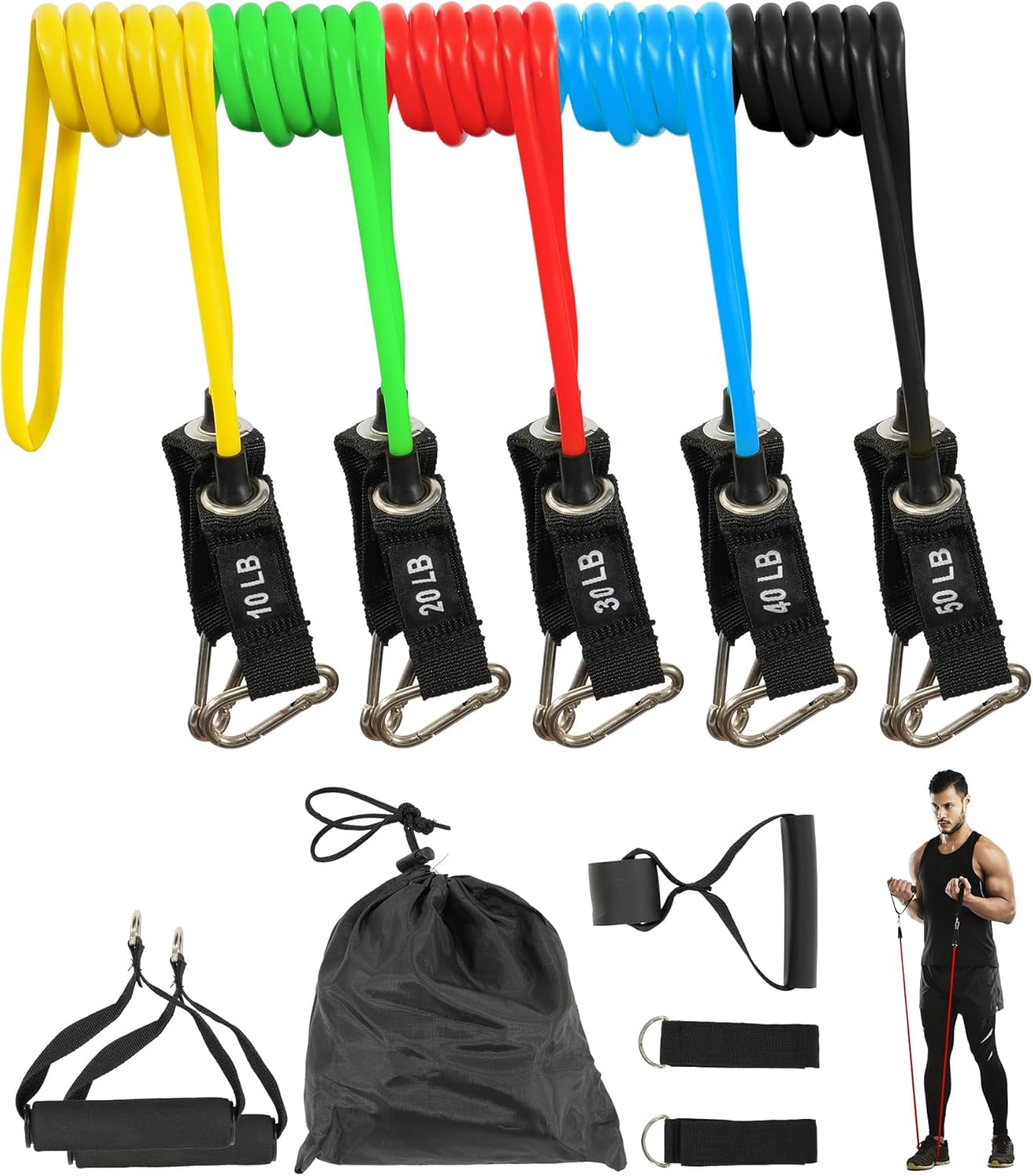 JJEAN-Resistance Loop Bands Set - 5-Level Exercise Bands for Home Fitness, Physical Therapy & Strength Training (10-50lbs)