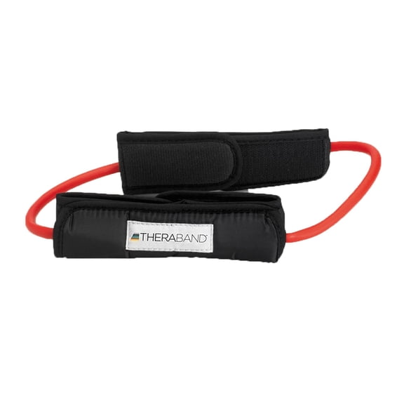 JJEAN-Resistance Tubes, Professional Latex Elastic Tubing For Physical Therapy, Lower Pilates, At-Home Workouts, and Rehab, 12 Inch With Padded Cuffs, Red, Medium, Level 2