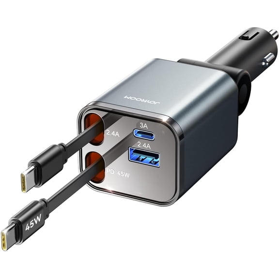 JJEAN-Retractable Car Charger 84W Car Charger USB C for iPhone 16 17 Pro Max Fast Charging [PD45W Dual Type C Cables] Car Accessories Cigarette Lighter Adapter for iPhone 17 Air 16 15 Pro Max, Samsun