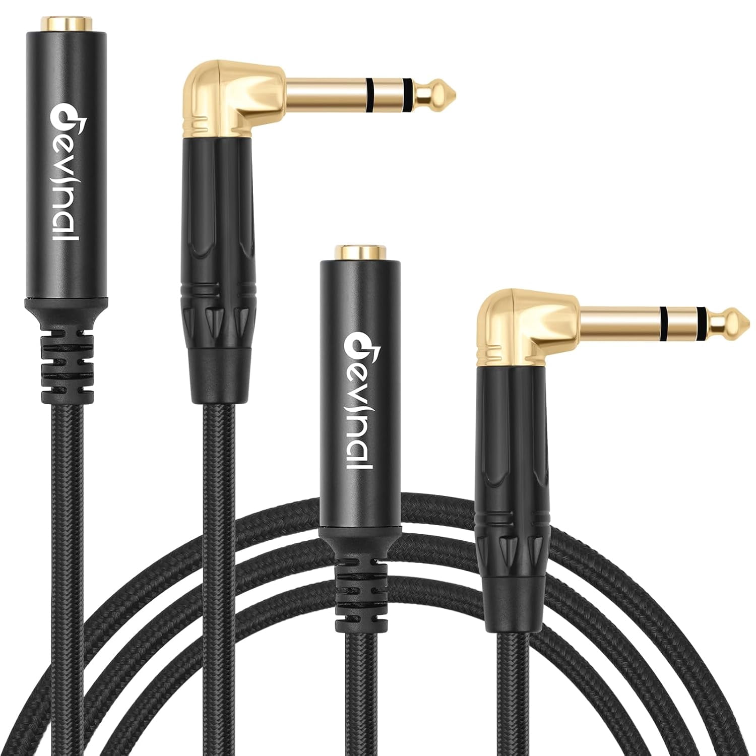 JJEAN-Right Angle 1/4 Inch TRS Male to 1/4 Inch TRS Female Cable, 6.35mm Stereo Headphone Guitar Extension Cord Adapter 3.3 FT 2 pcs
